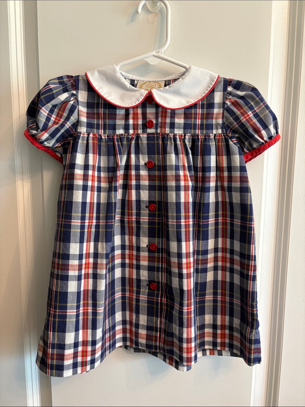 The Beaufort Bonnet Company Navy, Red and White Plaid Girls Dress